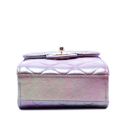 Chanel CC Quilted Iridescent Lambskin Phone Holder with Chain