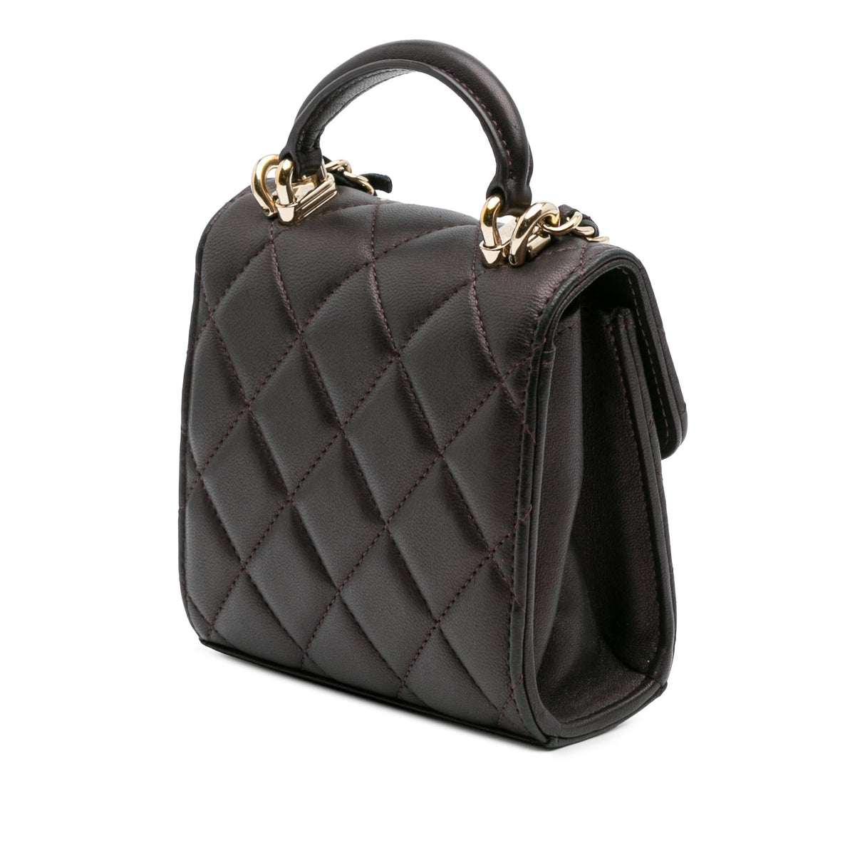 Chanel CC Quilted Iridescent Lambskin Top Handle Flap Clutch With Chain
