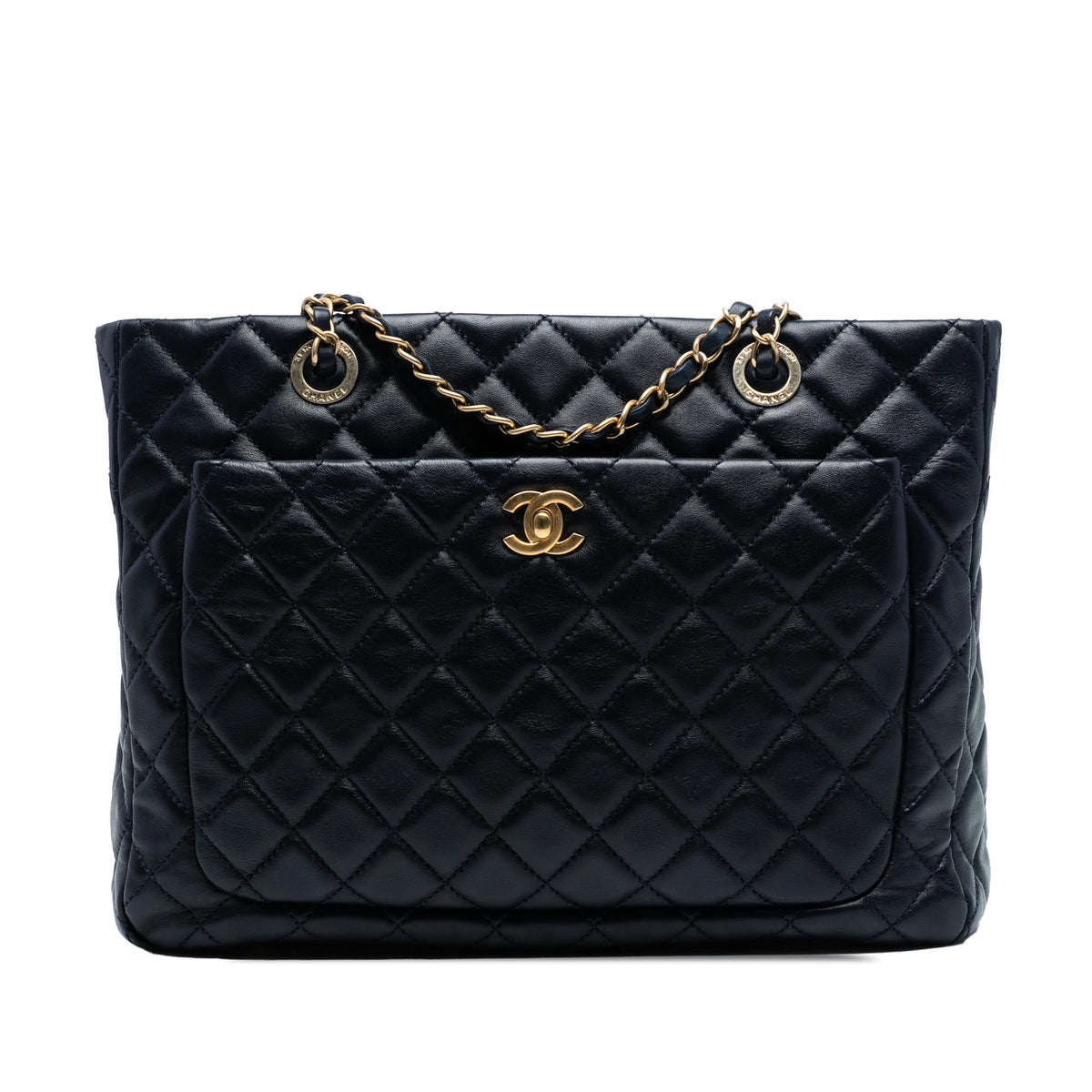Chanel CC Quilted Lambskin Front Pocket Shopping Tote