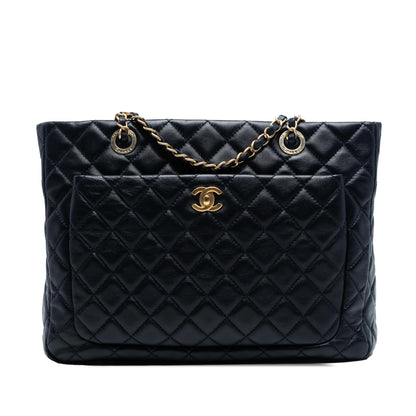 Chanel CC Quilted Lambskin Front Pocket Shopping Tote