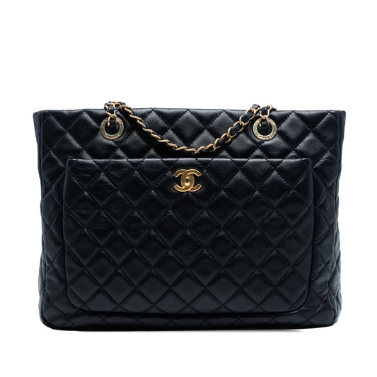 Chanel CC Quilted Lambskin Front Pocket Shopping Tote