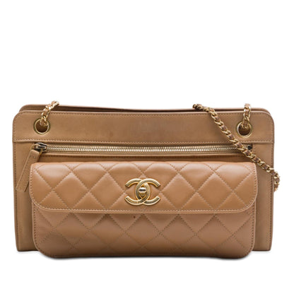 Chanel CC Quilted Lambskin Front Pocket Shoulder Bag
