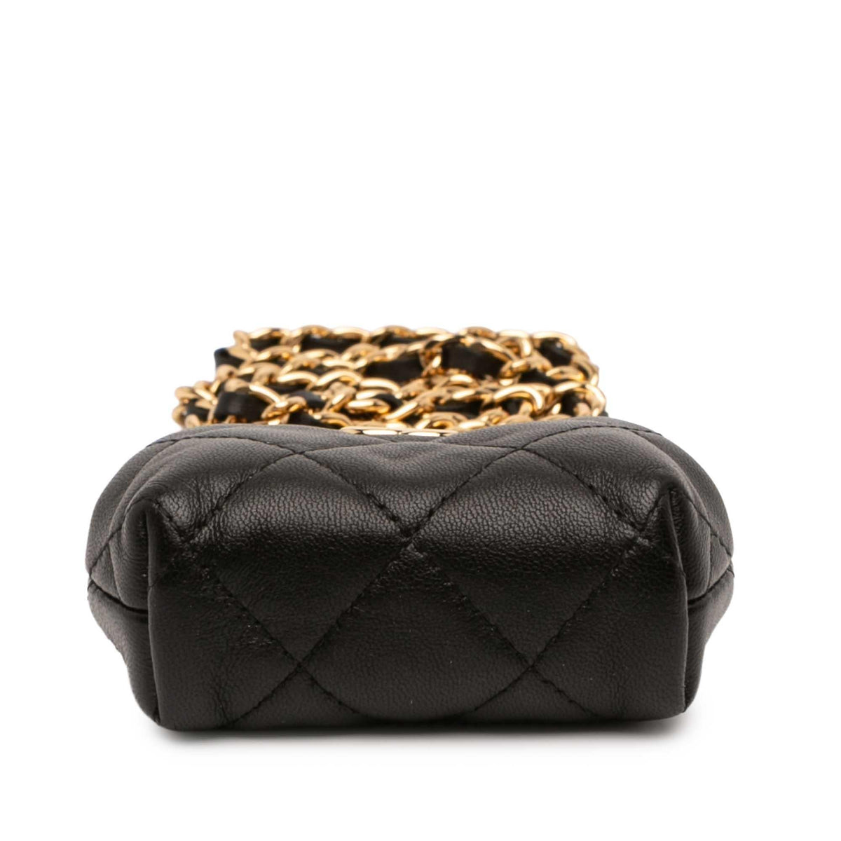 Chanel CC Quilted Lambskin Kiss Lock Clutch with Chain