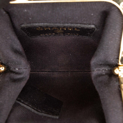 Chanel CC Quilted Lambskin Kiss Lock Clutch with Chain