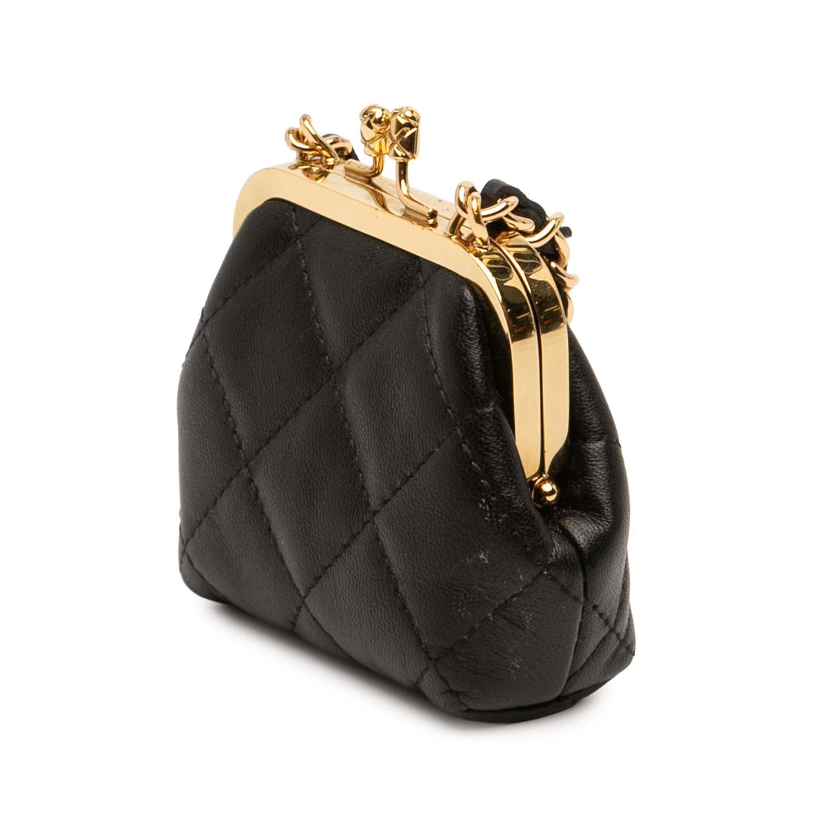 Chanel CC Quilted Lambskin Kiss Lock Clutch with Chain