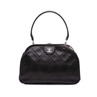 Chanel CC Quilted Lambskin Kiss Lock Frame Top Handle Bag