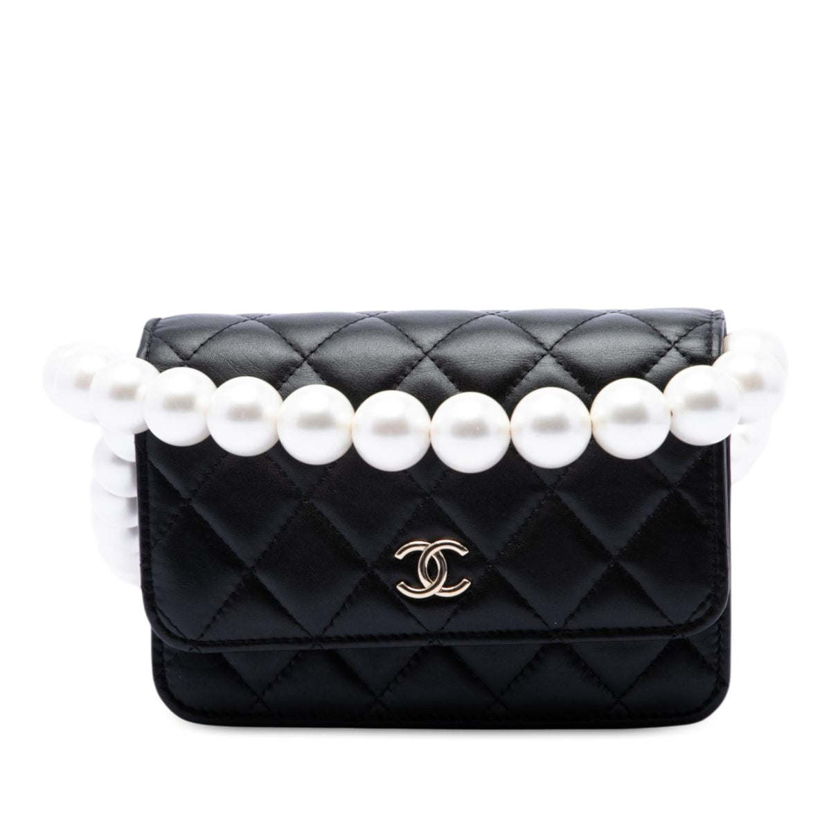 Chanel CC Quilted Lambskin Maxi Pearl Chain Strap