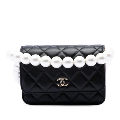 Chanel CC Quilted Lambskin Maxi Pearl Chain Strap