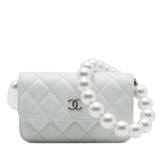 Chanel CC Quilted Lambskin Maxi Pearl Chain Strap