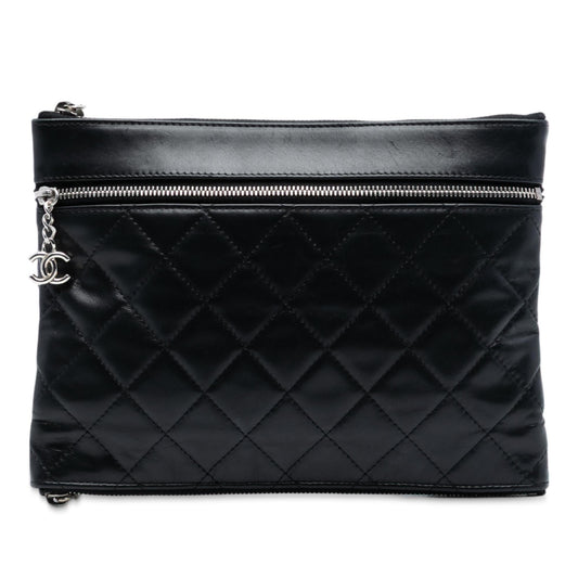 Chanel CC Quilted Lambskin Multi Zip Clutch