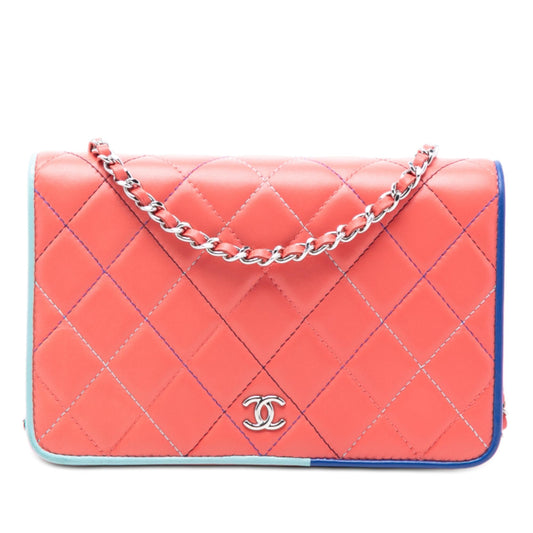 Chanel CC Quilted Lambskin Multicolor Border Full Flap Wallet on Chain