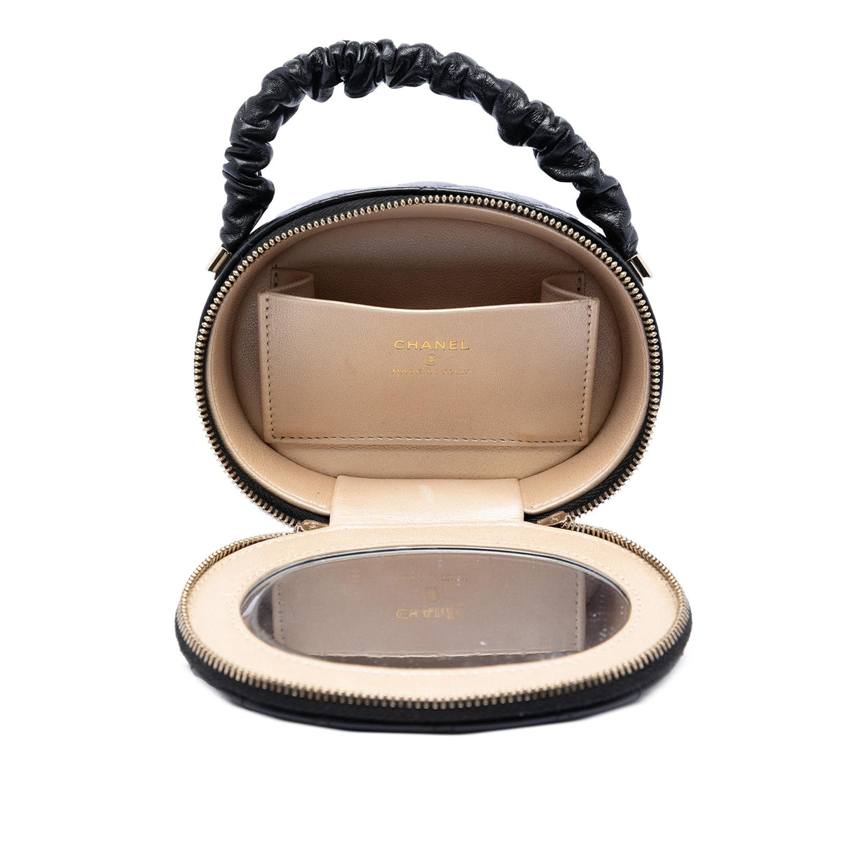Chanel CC Quilted Lambskin Oval Top Handle Clutch