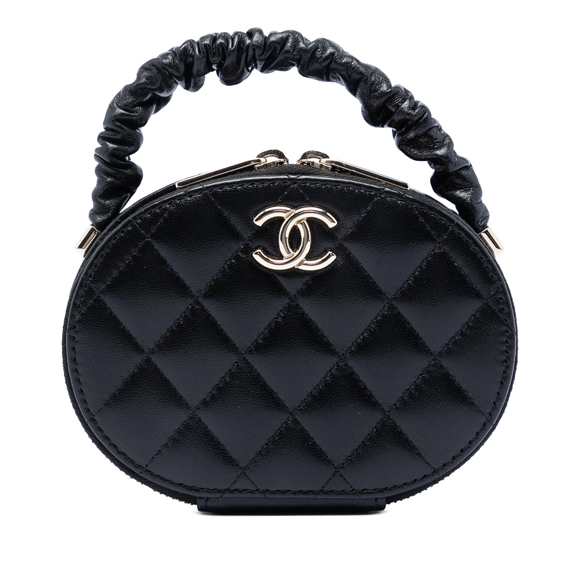 Chanel CC Quilted Lambskin Oval Top Handle Clutch