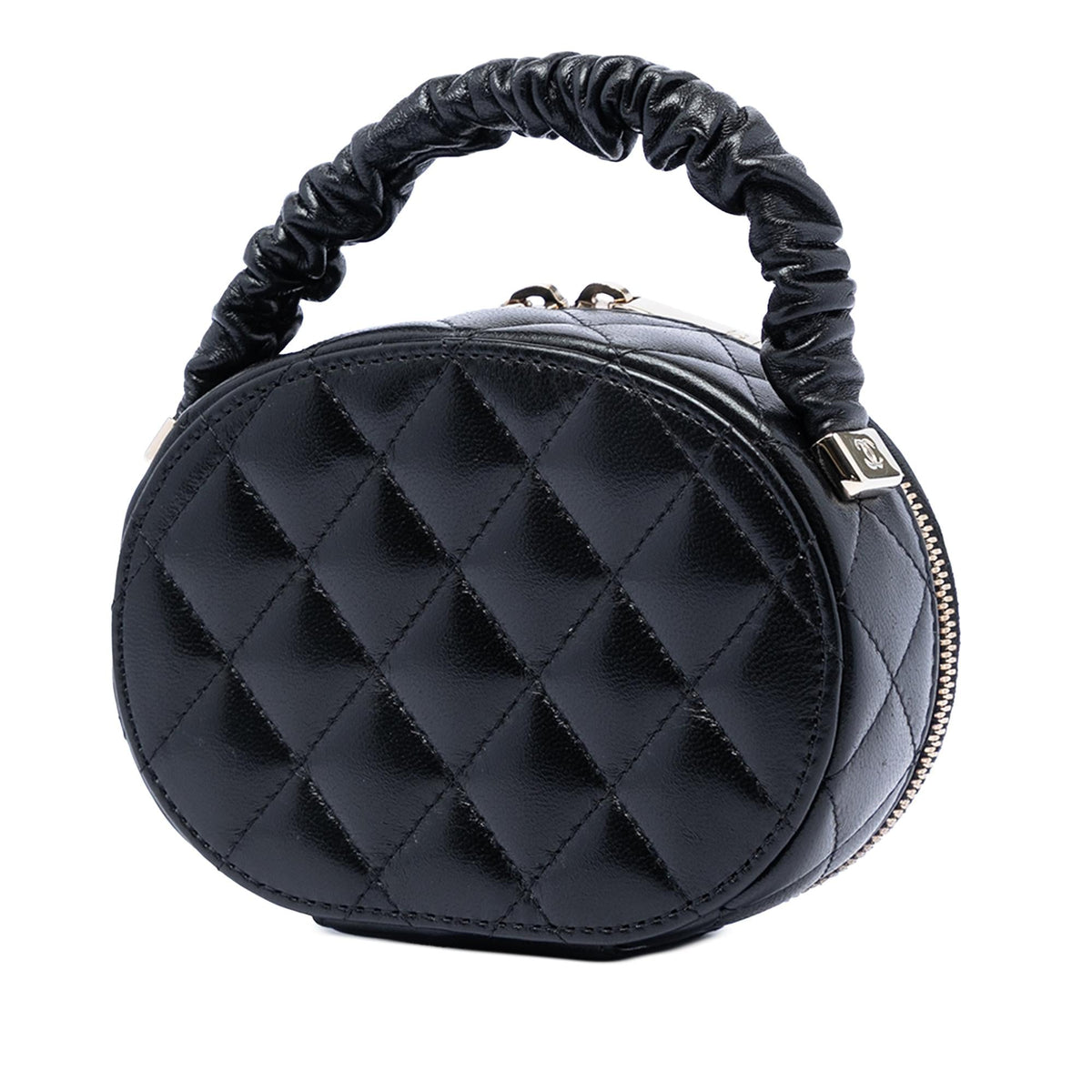 Chanel CC Quilted Lambskin Oval Top Handle Clutch