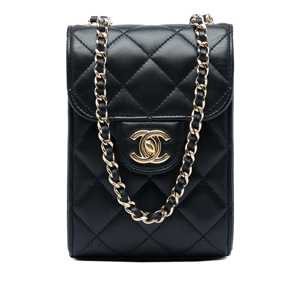 Chanel CC Quilted Lambskin Phone Holder with Chain