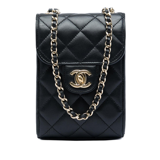 Chanel CC Quilted Lambskin Phone Holder with Chain