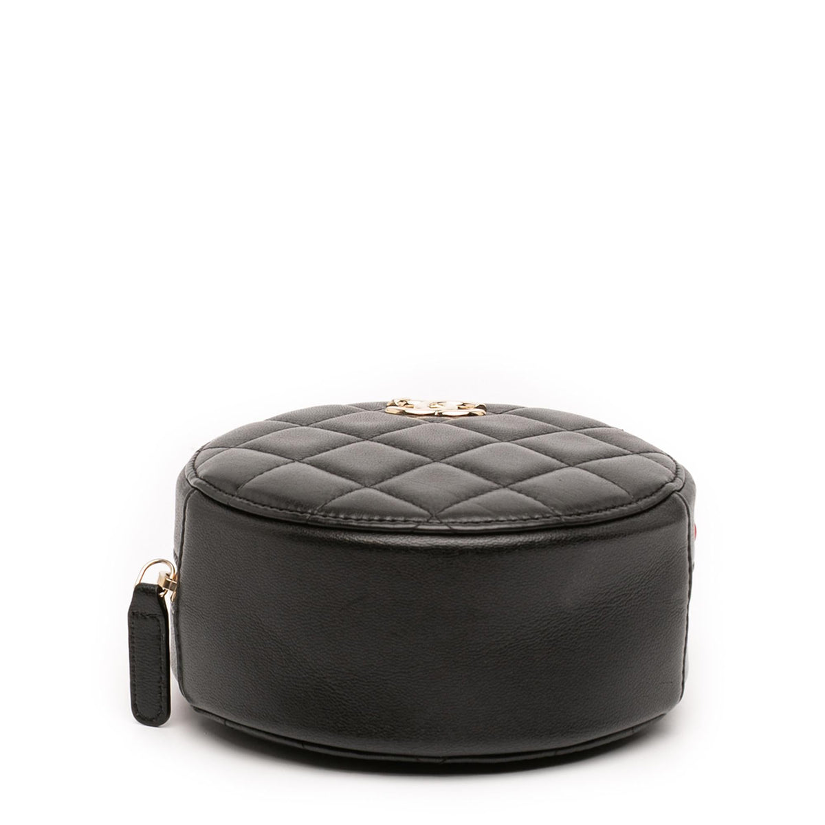 Chanel CC Quilted Lambskin Ribbon Round Clutch With Chain