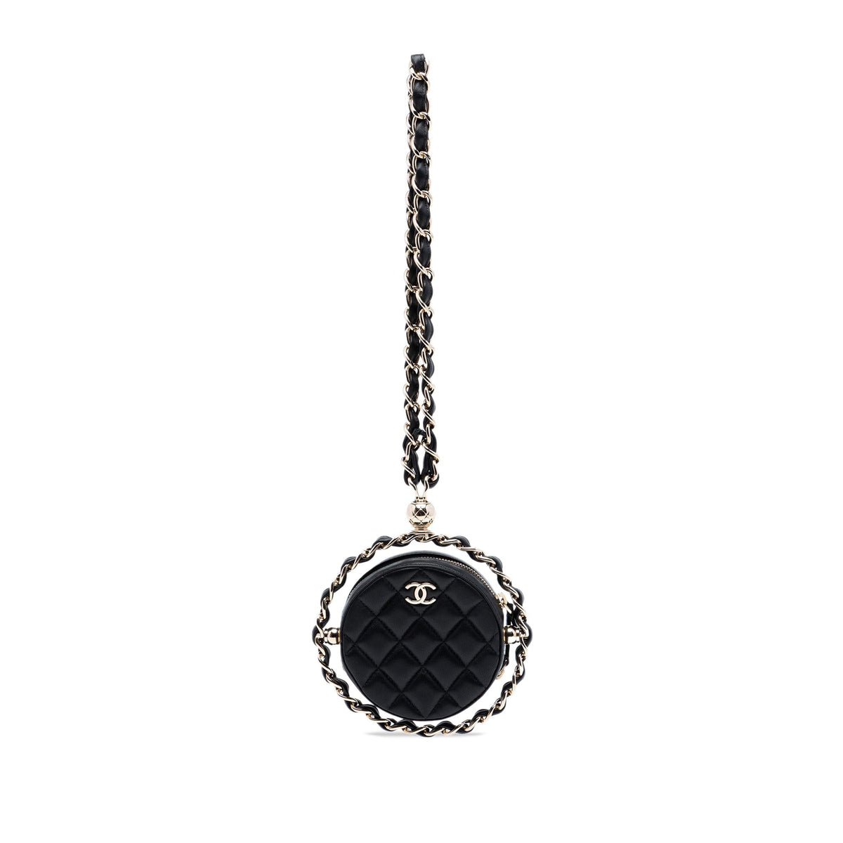 Chanel CC Quilted Lambskin Round Chain Around Clutch With Chain