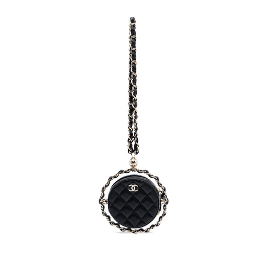 Chanel CC Quilted Lambskin Round Chain Around Clutch With Chain
