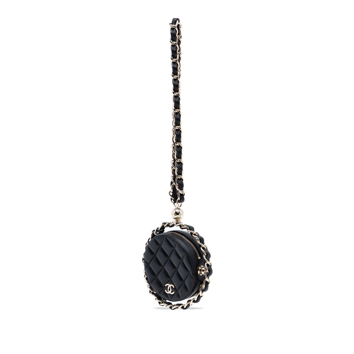 Chanel CC Quilted Lambskin Round Chain Around Clutch With Chain