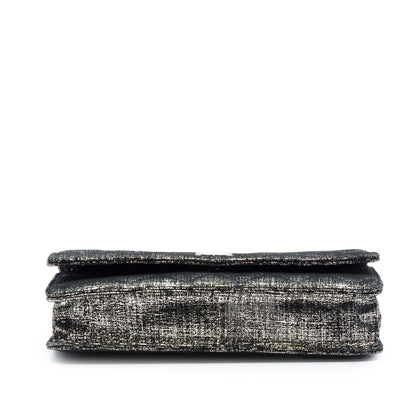 Chanel CC Quilted Metallic Fabric Wallet On Chain