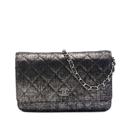 Chanel CC Quilted Metallic Fabric Wallet On Chain