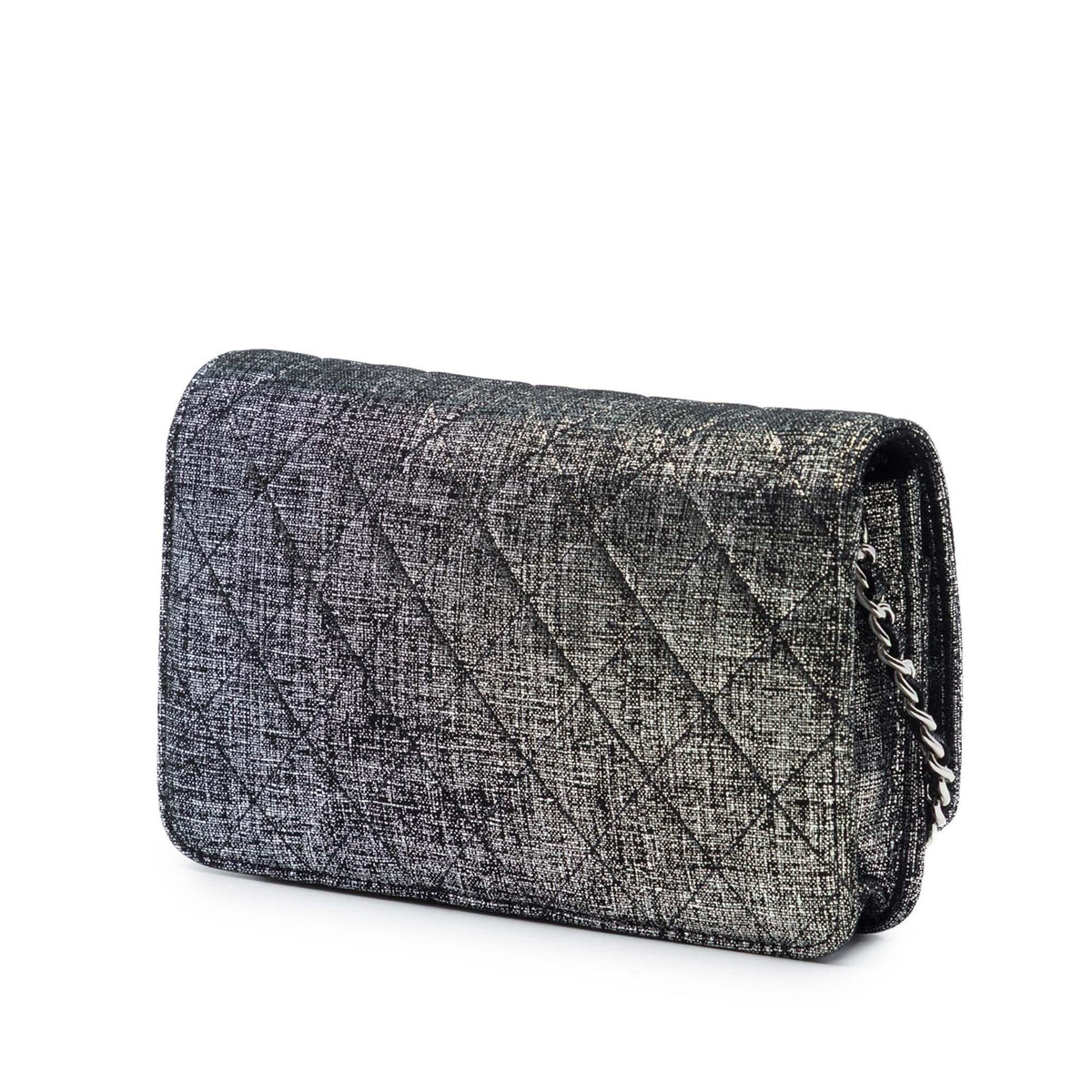 Chanel CC Quilted Metallic Fabric Wallet On Chain
