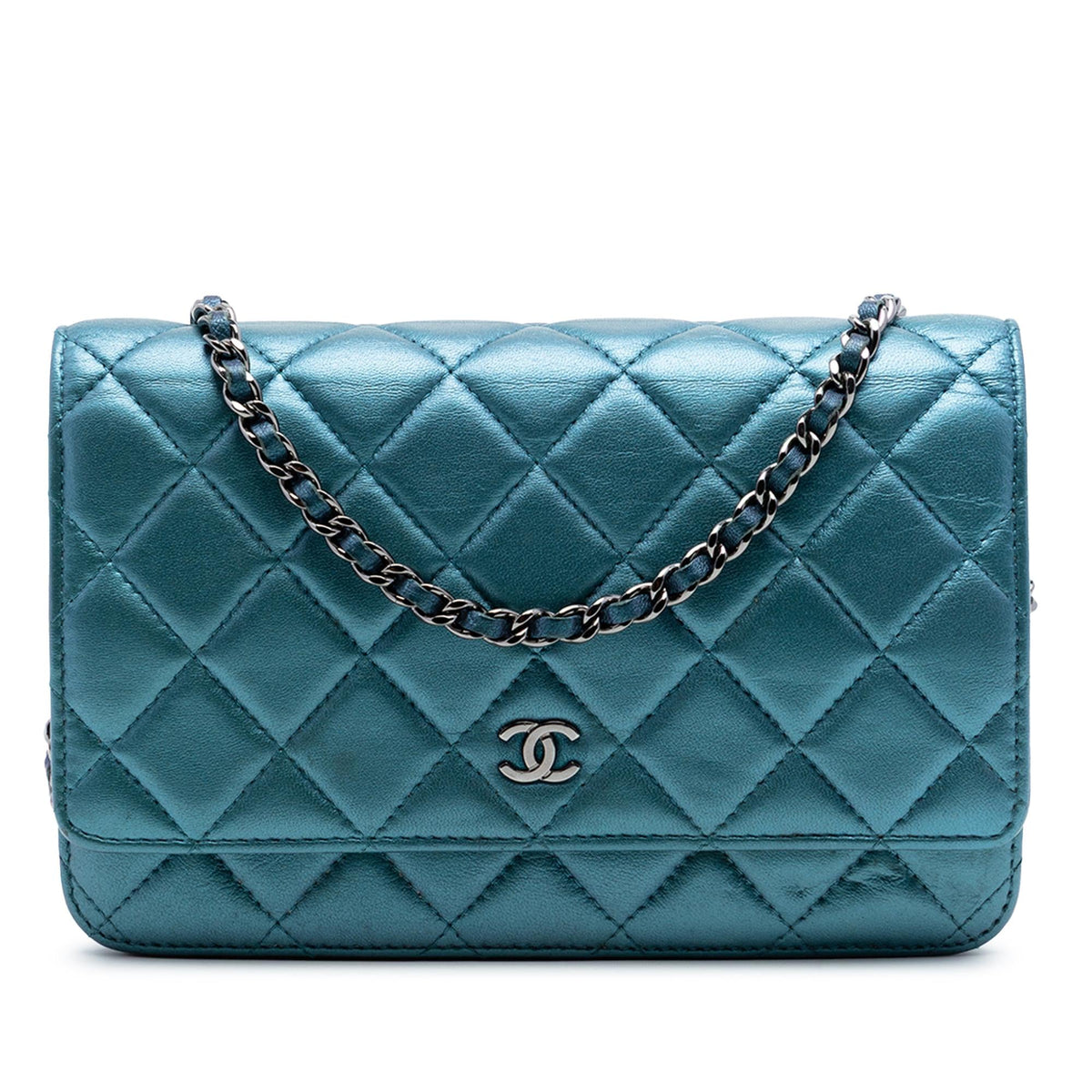 Chanel CC Quilted Metallic Lambskin Wallet On Chain