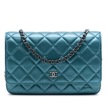 Chanel CC Quilted Metallic Lambskin Wallet On Chain