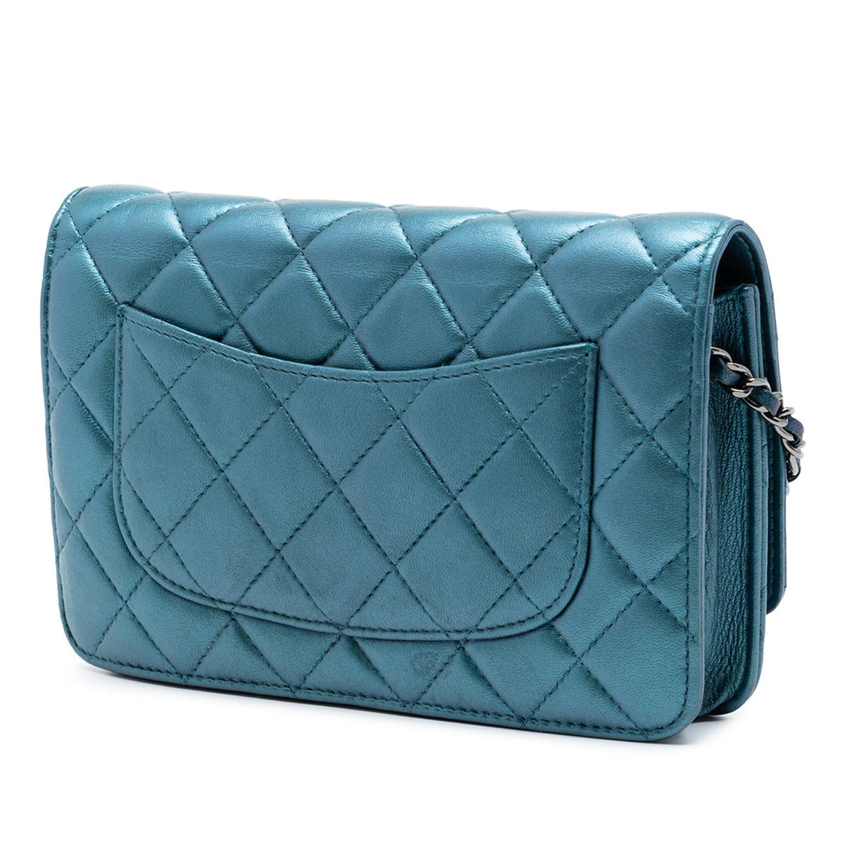 Chanel CC Quilted Metallic Lambskin Wallet On Chain