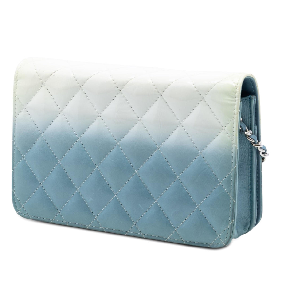 Chanel CC Quilted Ombre Patent and Aged Calfskin Crystal Wallet On Chain