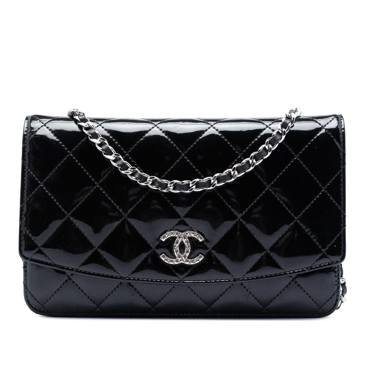 Chanel CC Quilted Patent Brilliant Wallet On Chain