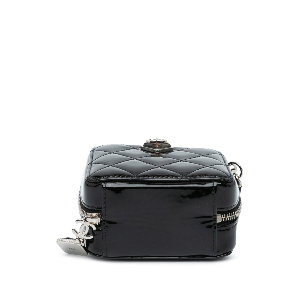 Chanel CC Quilted Patent Diamond Resin Clutch With Chain