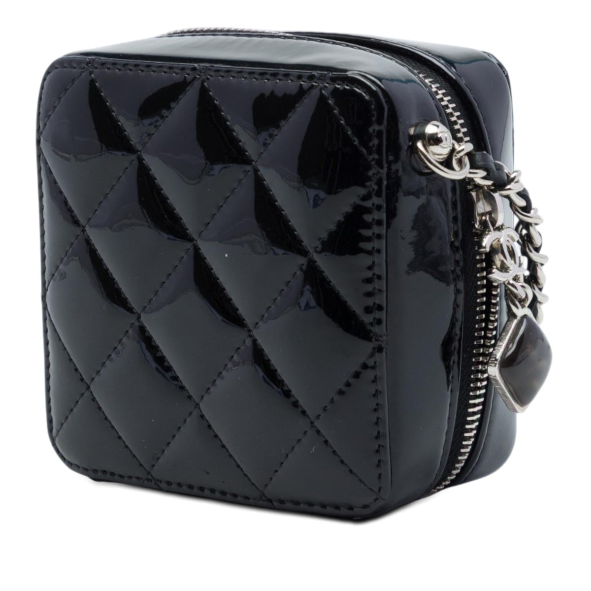 Chanel CC Quilted Patent Diamond Resin Clutch With Chain