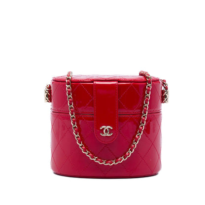 Chanel CC Quilted Patent Round Vanity Case with Chain