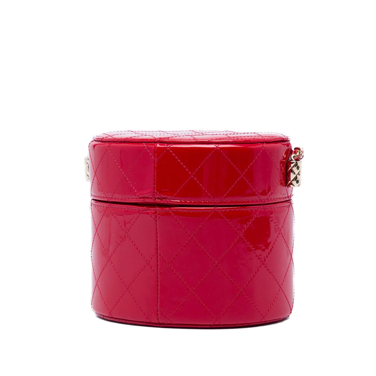 Chanel CC Quilted Patent Round Vanity Case with Chain