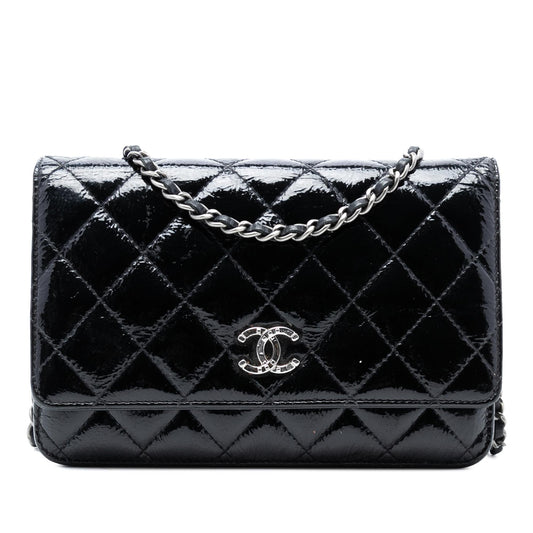 Chanel CC Quilted Shiny Aged Calfskin Wallet On Chain