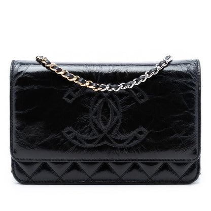 Chanel CC Quilted Shiny Aged Calfskin Wallet On Chain