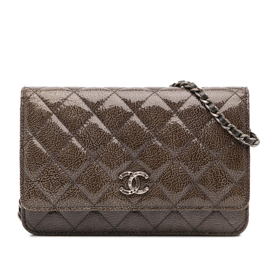 Chanel CC Quilted Shiny Crumpled Calfskin Wallet on Chain