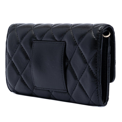 Chanel CC Quilted Shiny Lambskin Ribbon Long Clutch on Chain