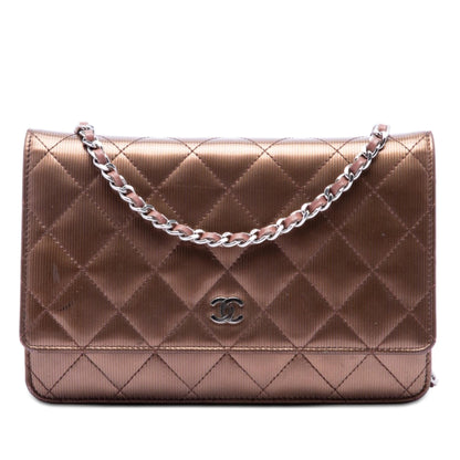 Chanel CC Quilted Striated Metallic Patent Wallet on Chain