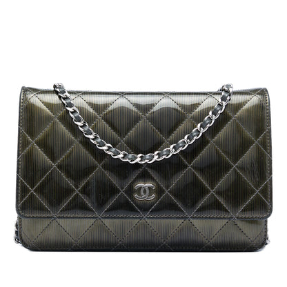 Chanel CC Quilted Striated Metallic Patent Wallet on Chain