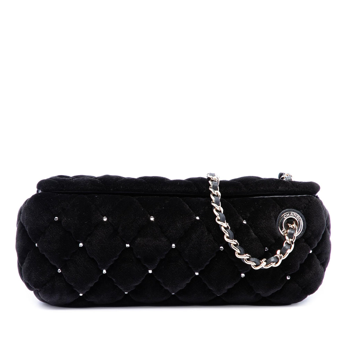Chanel CC Quilted Velvet Crystal Wristlet Clutch