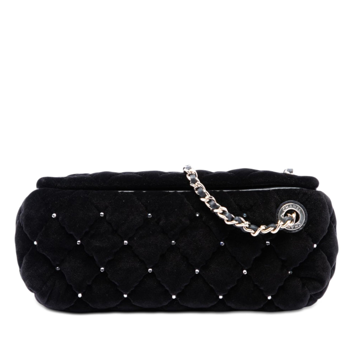 Chanel CC Quilted Velvet Crystal Wristlet Clutch