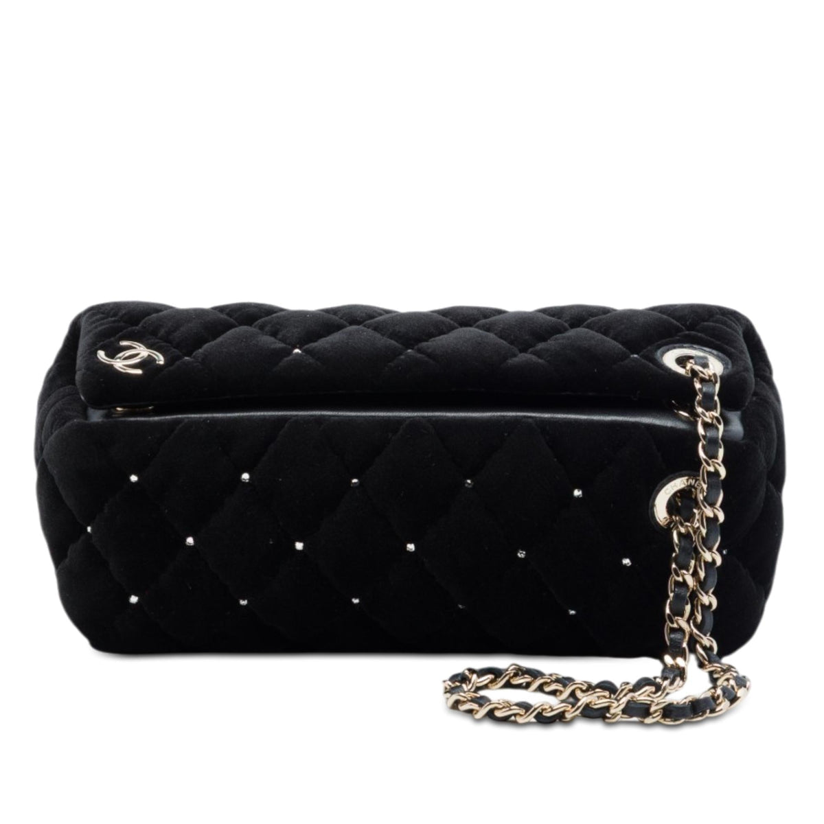 Chanel CC Quilted Velvet Crystal Wristlet Clutch
