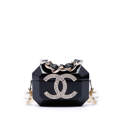 Chanel CC Resin Crystal Faux Pearl Airpods Pro Holder Necklace Bag