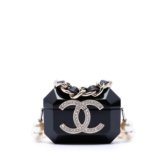 Chanel CC Resin Crystal Faux Pearl Airpods Pro Holder Necklace Bag