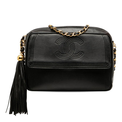 Chanel CC Stitched Lambskin Tassel Flap Crossbody