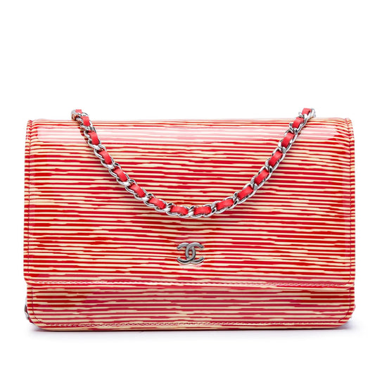 Chanel CC Striped Patent Wallet On Chain