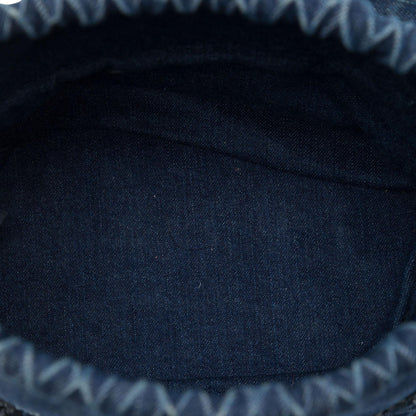 Chanel CC Woven Denim and Raffia Drawstring Bucket Bag